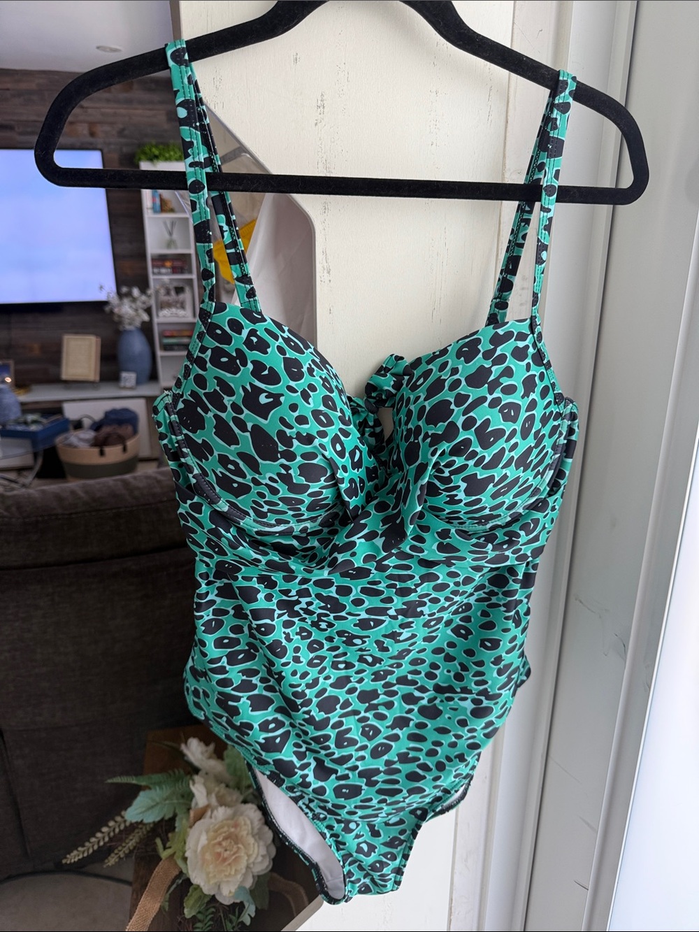SHEIN Black and Teal Leopard One-Piece Swimsuit never worn